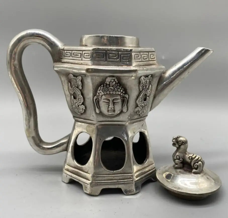 China White copper Buddha head teapot crafts statue