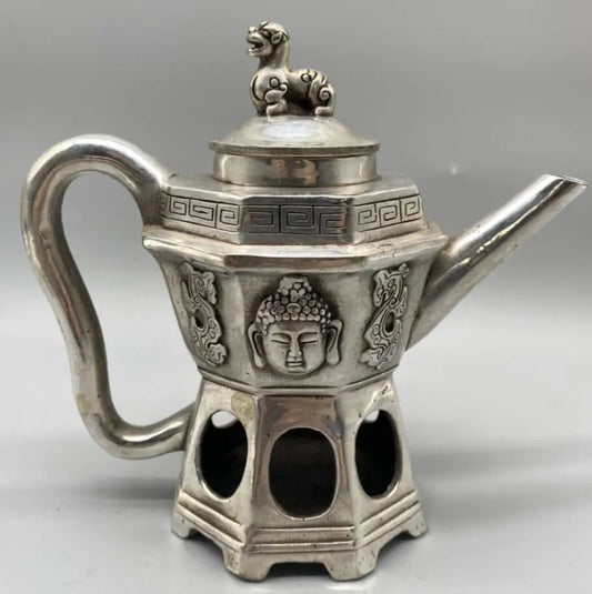 China White copper Buddha head teapot crafts statue