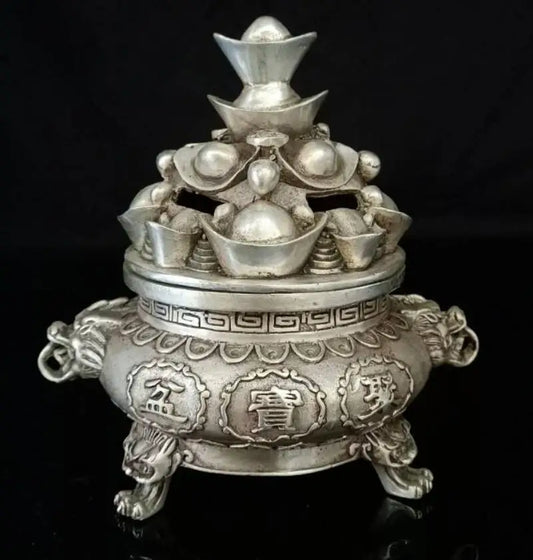 China White copper Cornucopia Incense burner crafts statue