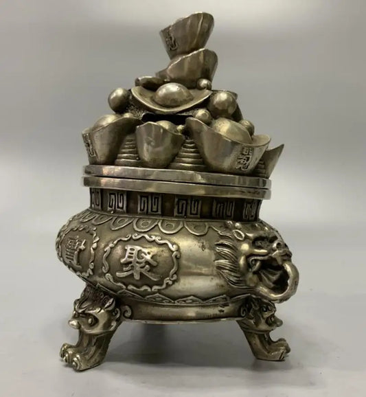 China White copper Cornucopia Smoked incense burner crafts statue
