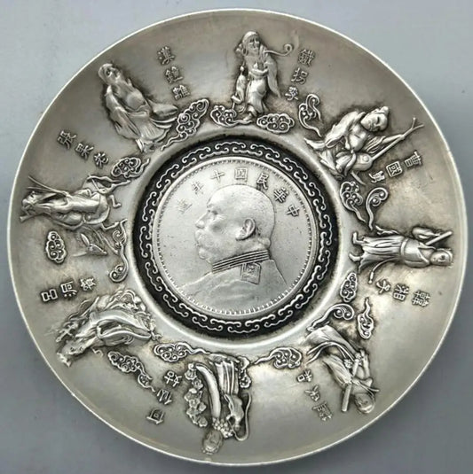 China White copper Eight Immortals small Dish crafts statue