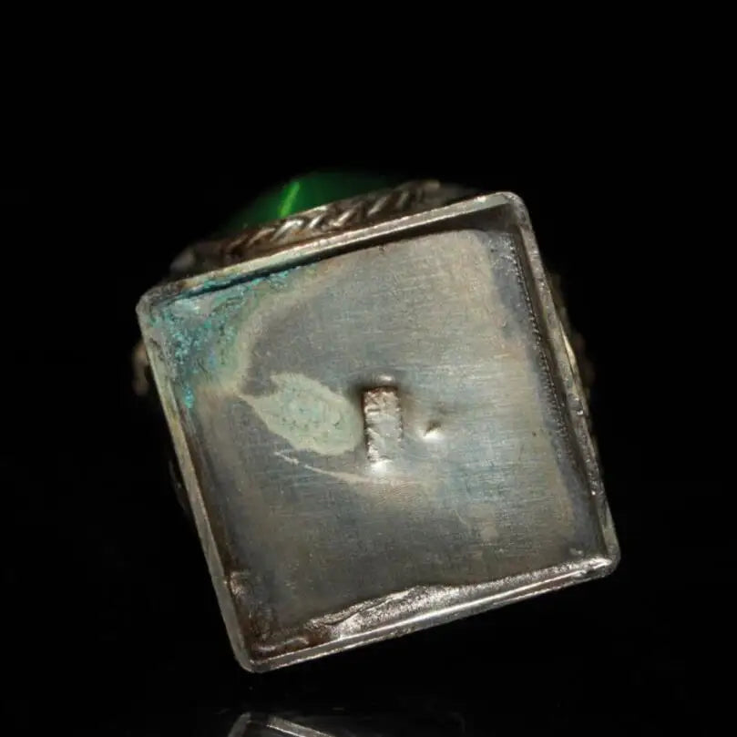 China White copper Inlay green gem Snuff bottles