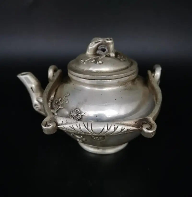 China White copper Plum flower teapot crafts statue