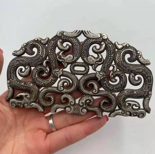 China White copper archaize Hollow out dragon crafts statue