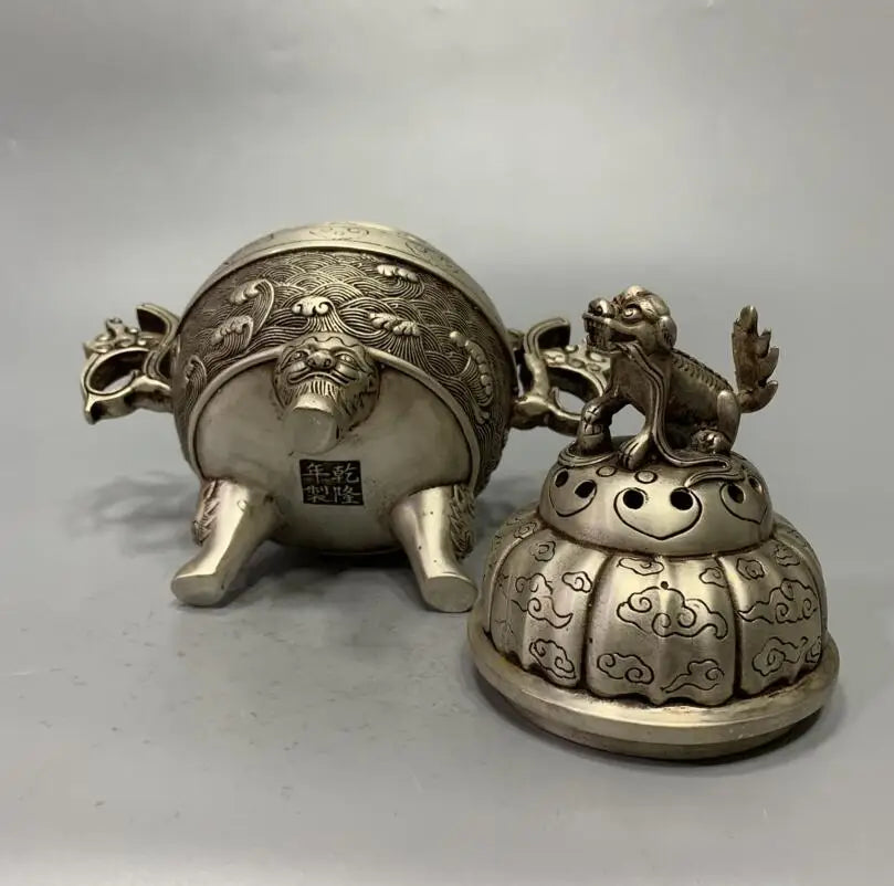 China White copper archaize beast lid Incense burner crafts statue