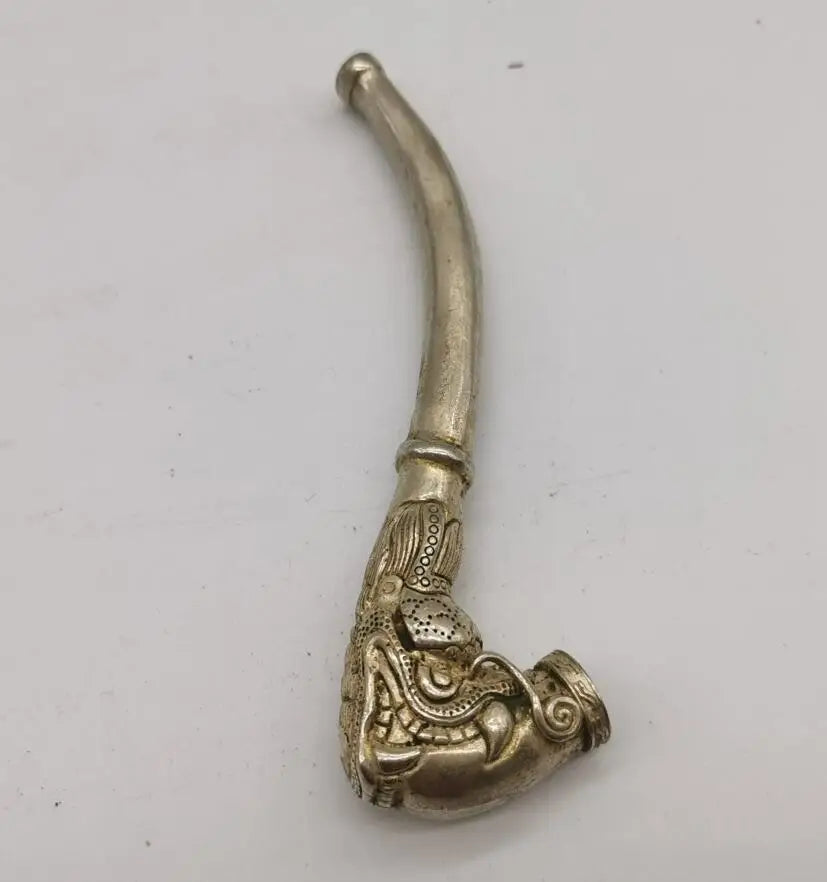 China White copper archaize dragon head pipe Small crafts statue