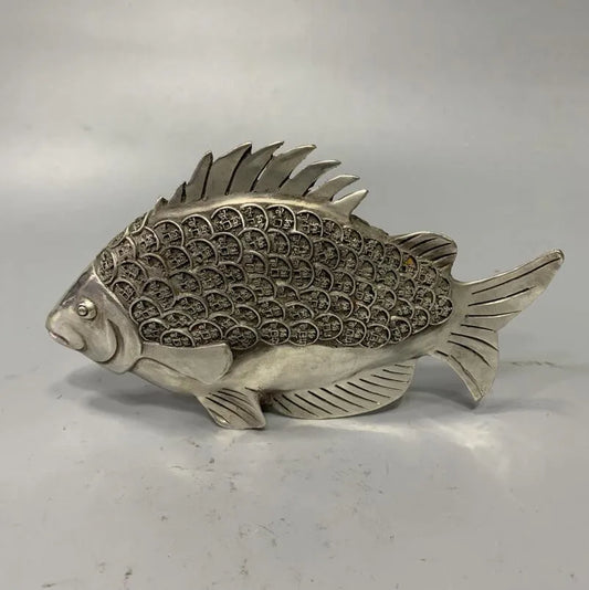 China White copper archaize fish Wealth crafts statue