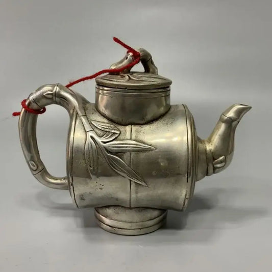 China White copper bamboo teapot crafts statue