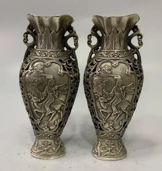 China White copper beauty female vase crafts statue A pair