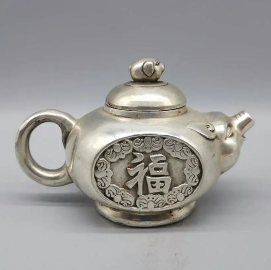 China White copper blessing pig teapot crafts statue