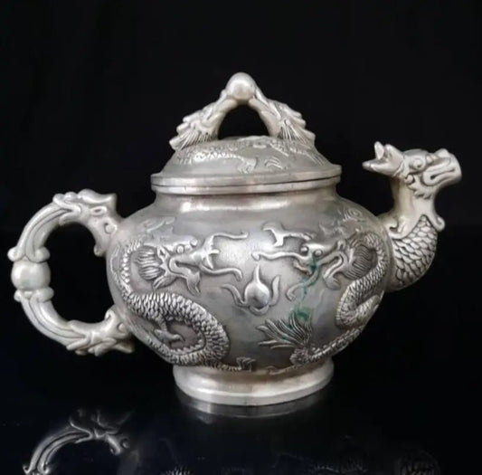China White copper double dragon flagon crafts statue
