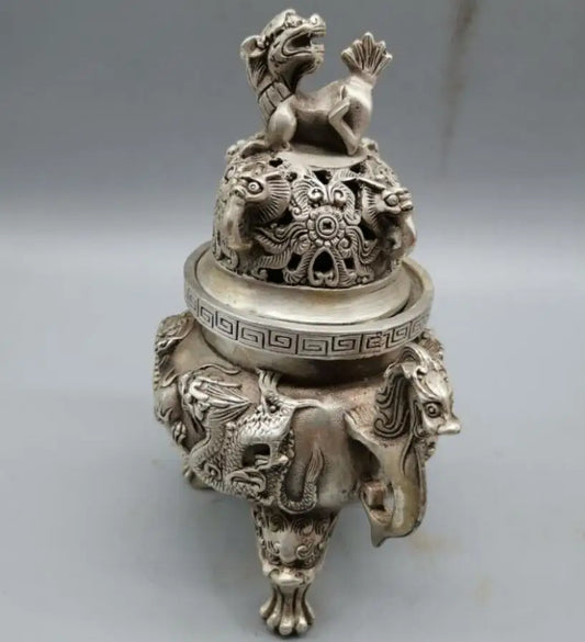 China White copper double dragon incense burner crafts statue