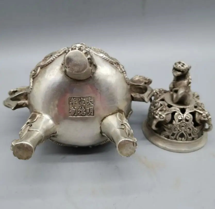 China White copper double dragon incense burner crafts statue