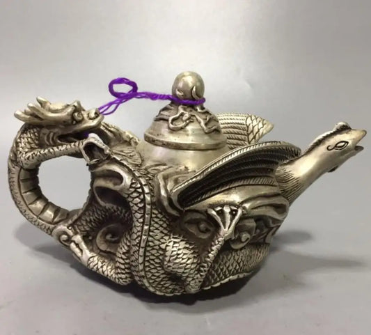 China White copper dragon phoenix ChengXiang teapot crafts statue