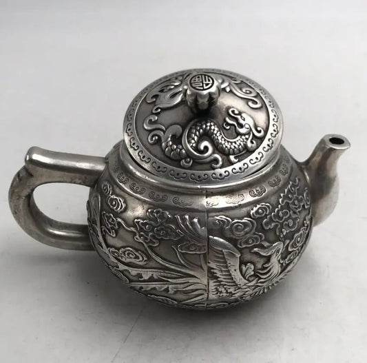 China White copper dragon phoenix teapot crafts statue