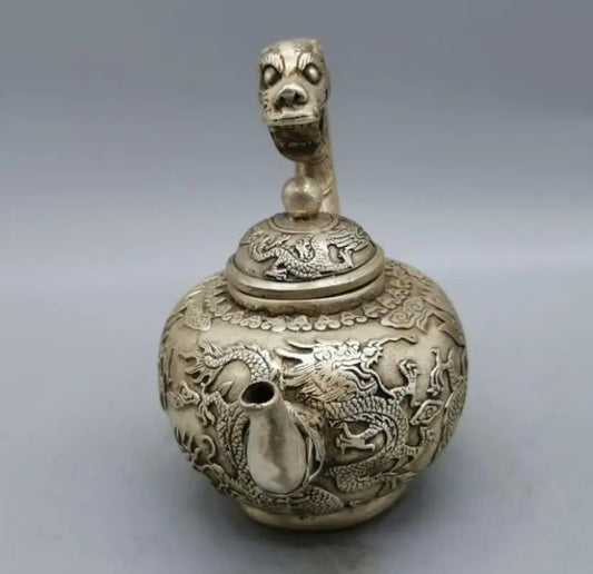 China White copper dragon teapot crafts statue