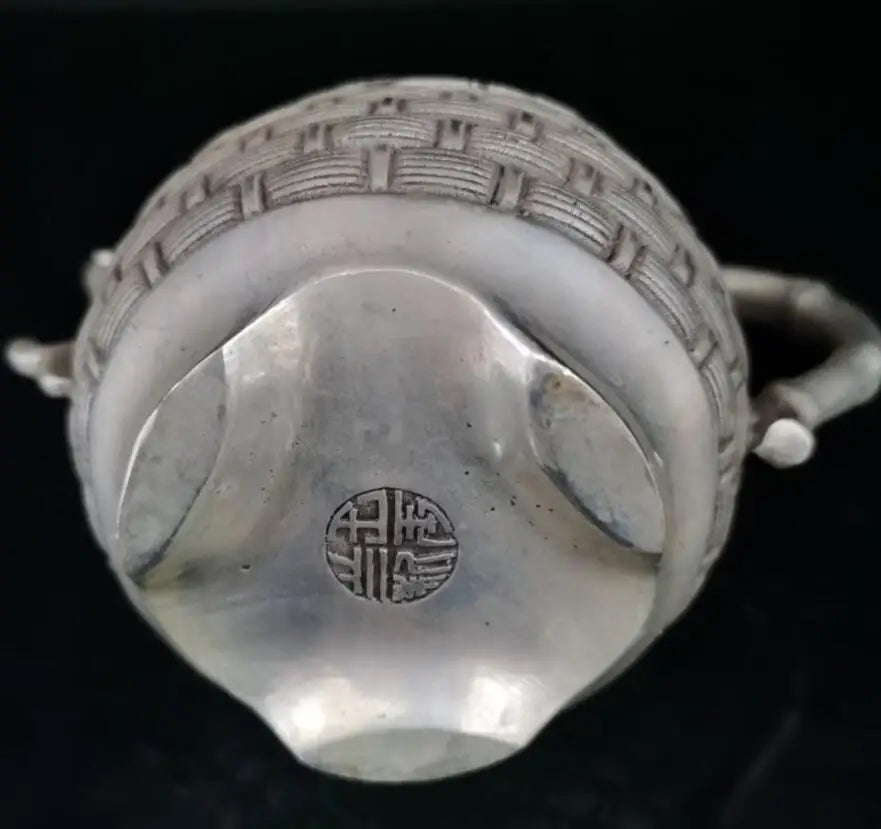 China White copper fish basket shape teapot crafts statue