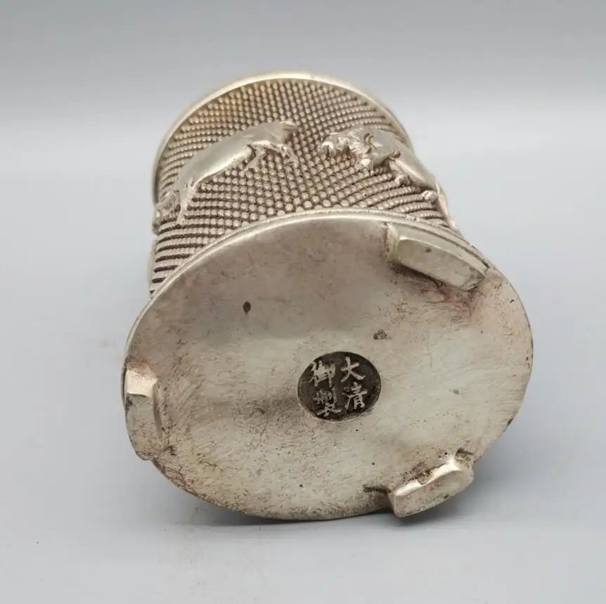 China White copper five cow Pen holder crafts statue