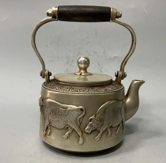 China White copper five cow teapot crafts statue