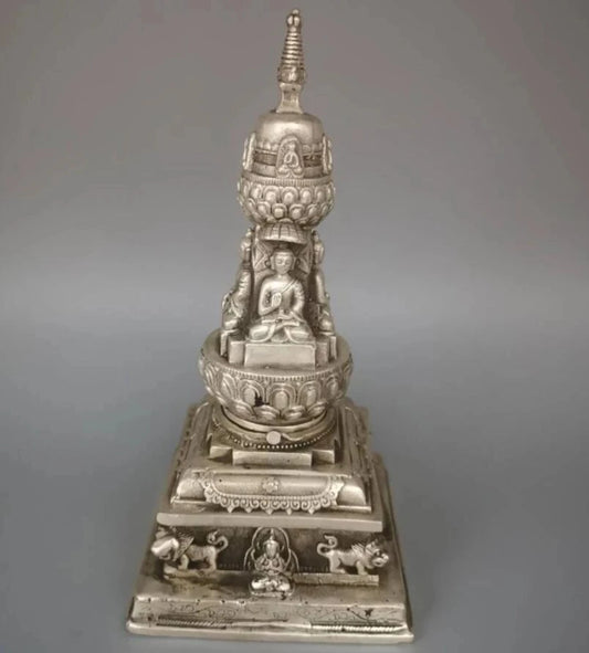 China White copper four surface Buddha tower Incense burner crafts statue