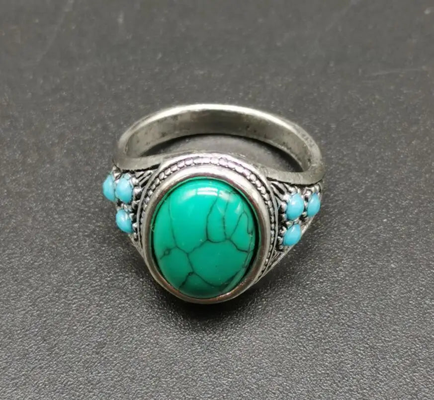 China White copper inlay imitation turquoise ring