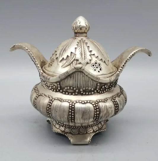 China White copper leaves Incense burner crafts statue