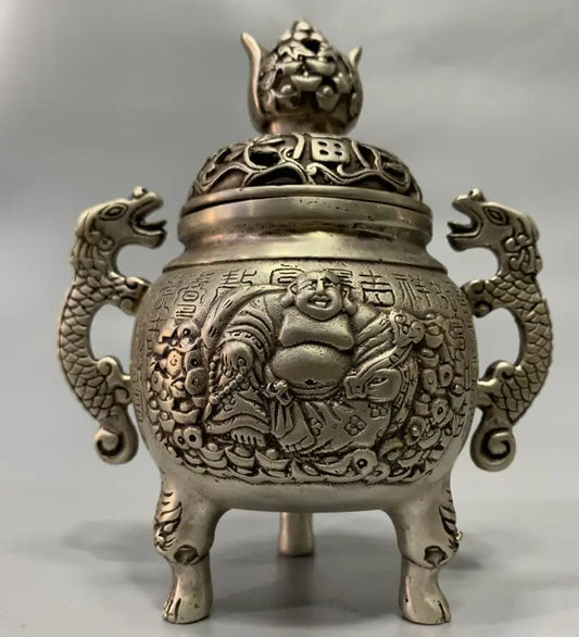 China White copper maitreya Buddha Incense burner crafts statue