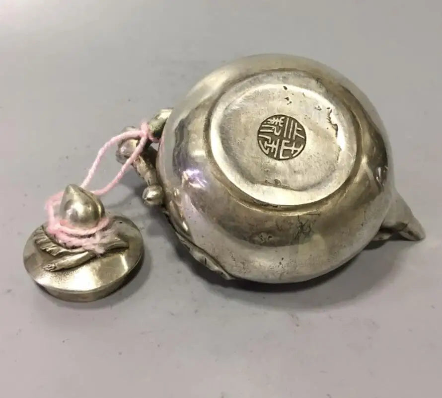 China White copper peach teapot crafts statue
