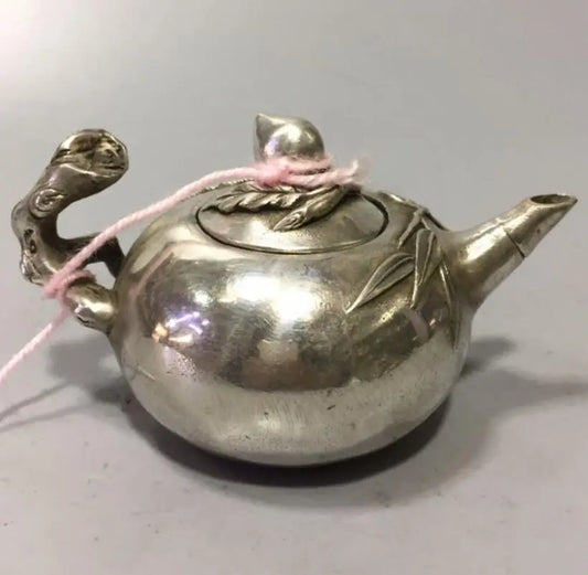 China White copper peach teapot crafts statue