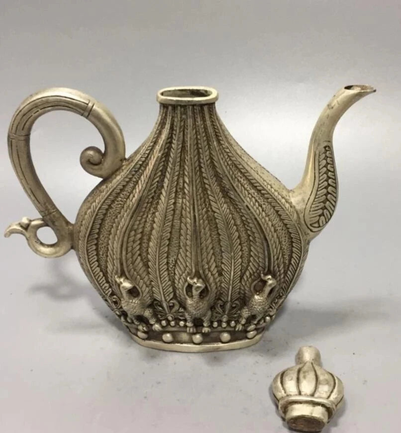 China White copper peacock teapot crafts statue