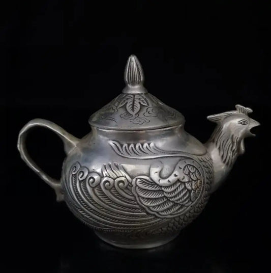 China White copper phoenix head teapot crafts statue