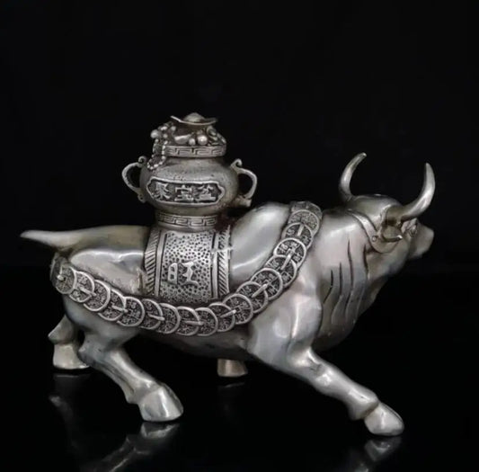 China White copper treasure bowl cow crafts statue