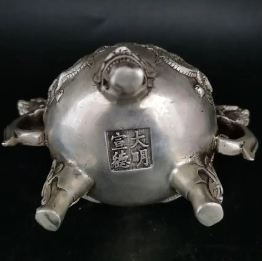 China White copper two dragon play bead Incense burner crafts statue