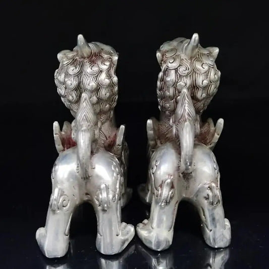 China White copper unicorn crafts statue A pair