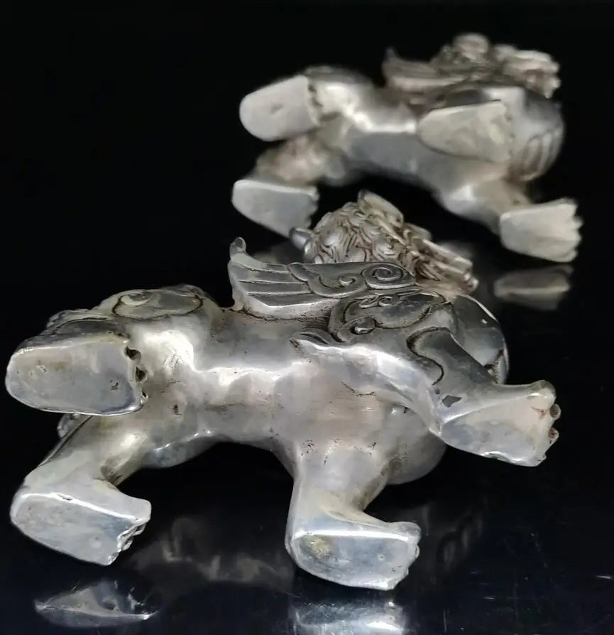 China White copper unicorn crafts statue A pair