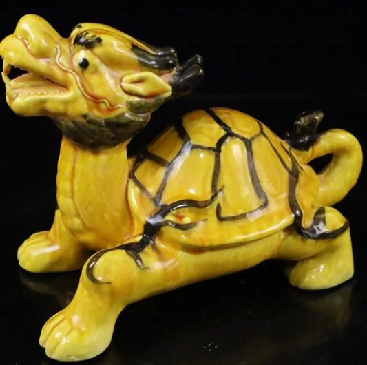 China Yellow glaze ceramic dragon turtle crafts statue