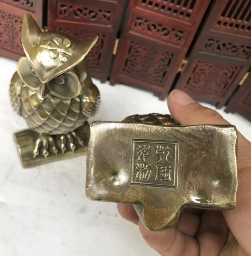 China archaize Brass owl crafts statue A pair