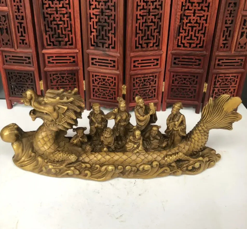 China archaize brass Dragon boat eight immortals crafts statue