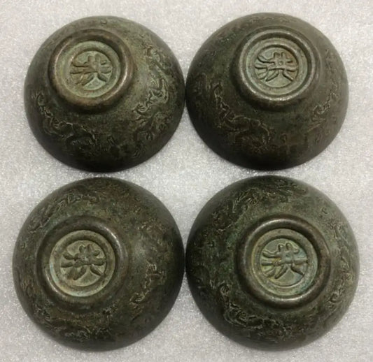 China archaize brass Fu Lu Shou Xi bowl crafts statue A set