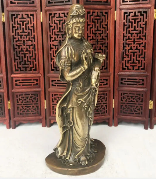 China archaize brass Ruyi Guanyin bodhisattva crafts statue