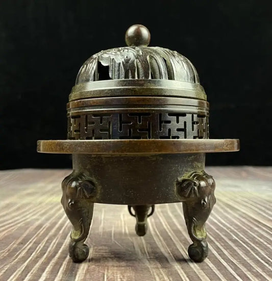 China archaize brass Three layers Incense burner crafts statue