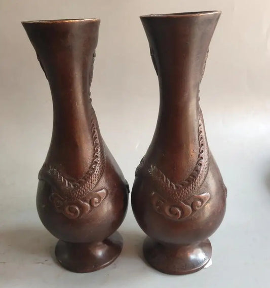 China archaize brass dragon vase crafts statue A pair