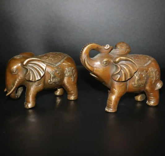 China archaize brass elephant crafts statue A pair