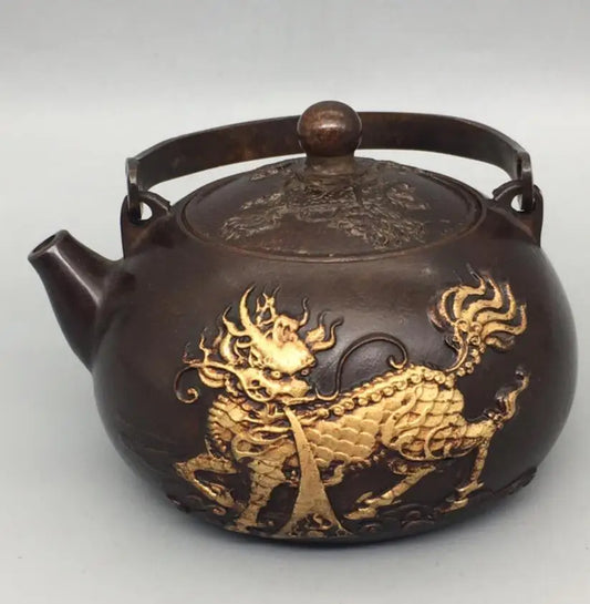 China archaize brass kirin teapot crafts statue