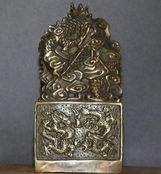 China archaize brass nine dragon seal crafts statue