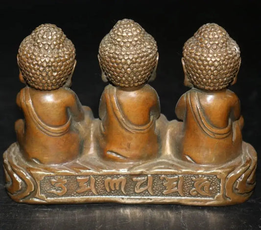 China archaize brass three Boy Buddha crafts statue