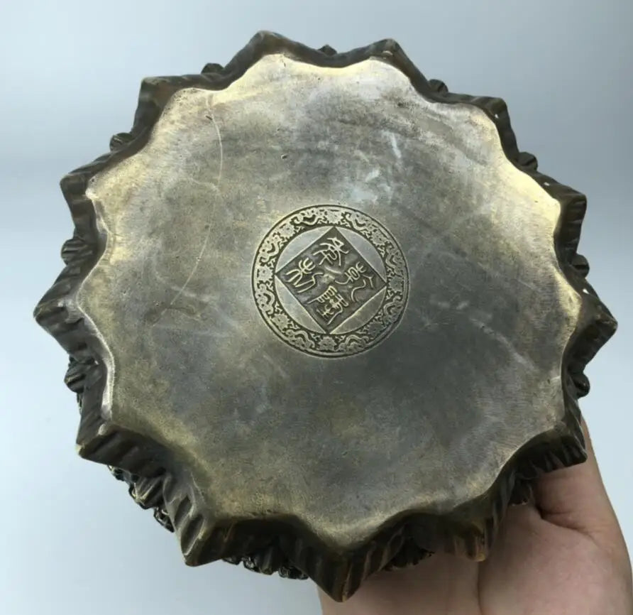 China archaize brass treasure bowl gold toad crafts statue