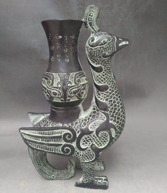 China archaize bronze phoenix vase crafts statue
