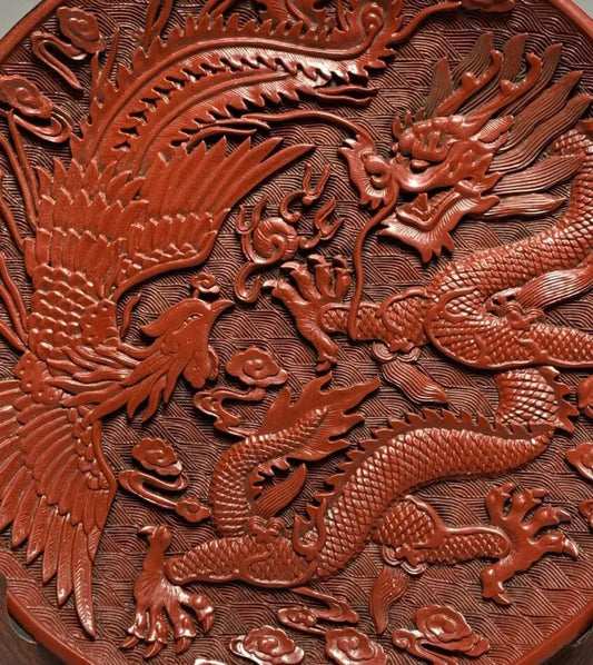 China archaize lacquerwork dragon dish crafts statue