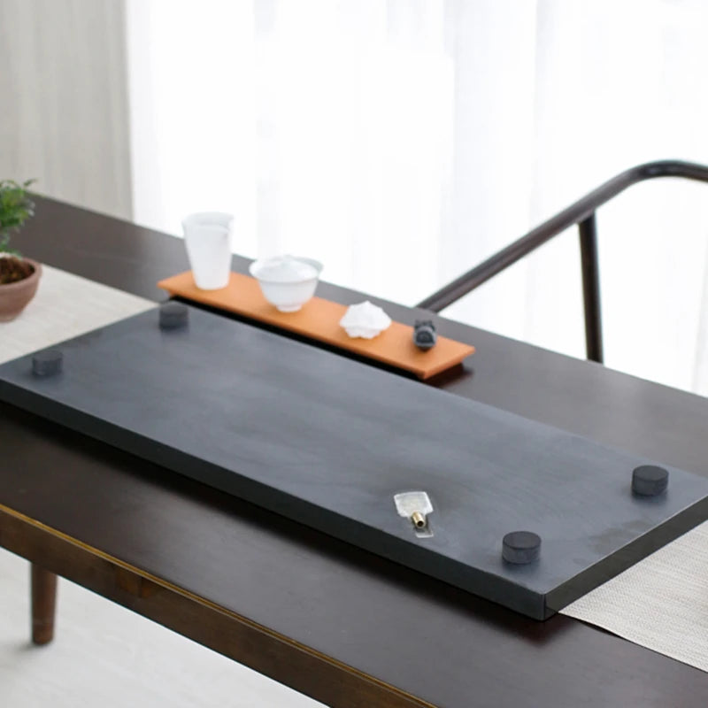 China black stone tea tray heavy table water draining outlet handmade serving trays fish carved rectangle tea boat large new